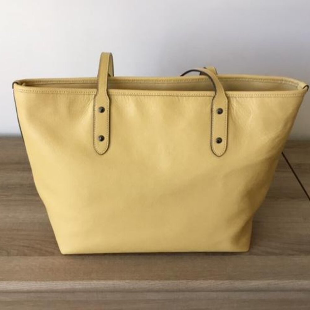 Coach F58846 Yellow Pebbled Leather Zipper Closure Tote Bag Silver Hardware - Picture 2 of 11